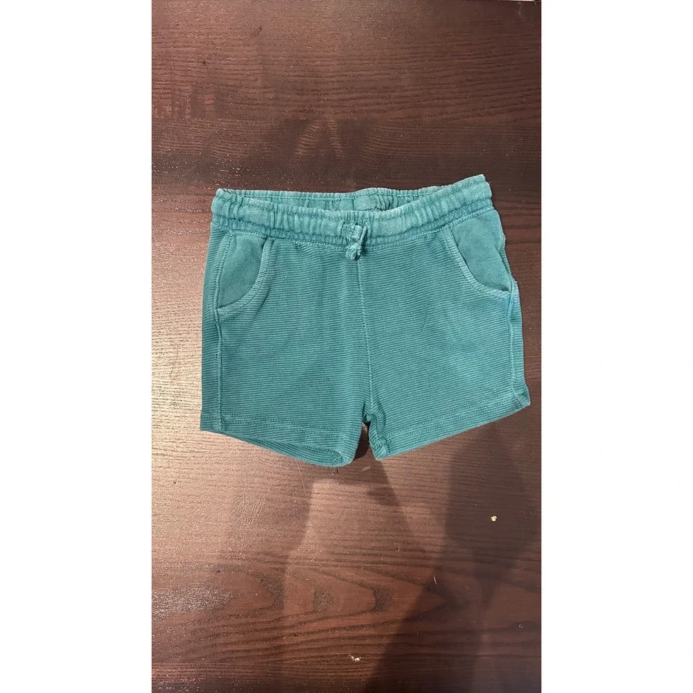 Zara Baby Ribbed Knit Shorts Teal Green Elastic Waist 18-24 Months